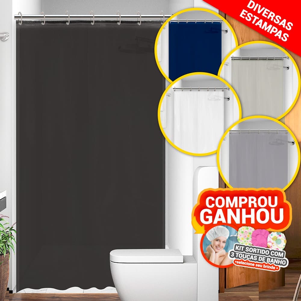 Cortina Para Box Banheiro Liso Com Gancho Tecido Impermeável Lavável e 100% Poliéster - Várias Cores