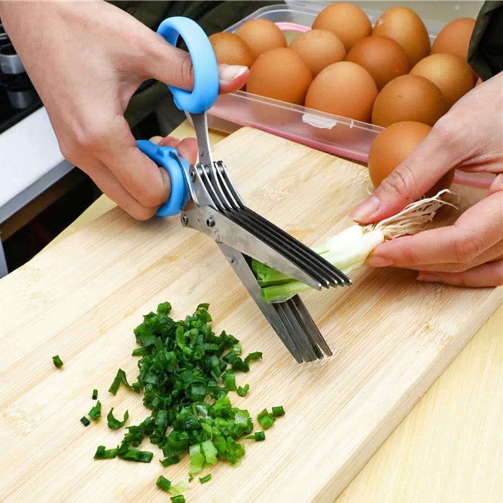 Tesoura Cozinha 5 Lâminas Aço Inox Profissional Grande Para Picar Alimentos Legumes Temperos Ervas