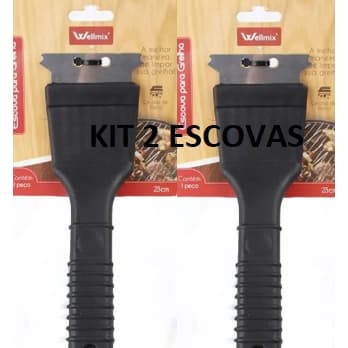 KIT 2 Escova Para Grelha Cerdas de Aço Limpa Grelha de Churrasqueira Com Raspador Multiuso Universal