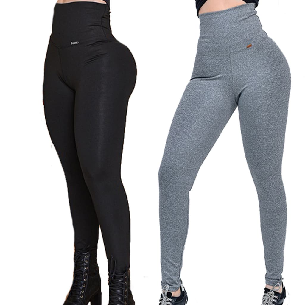 kit 2 calças modeladora suplex acetinado tecido grosso zero transparência musculação academia