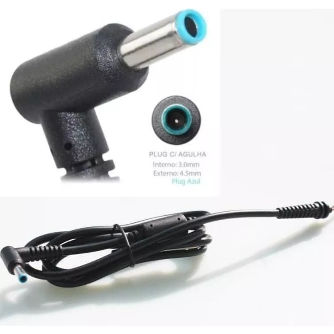 Cabo Para Carregador Notebook Reparo HP Azul