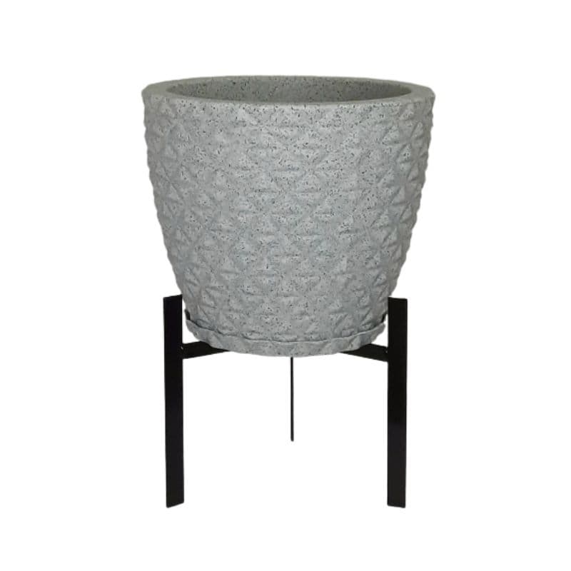 vaso de planta bojo diamante pp  em polietileno 23x20cm com prato e suporte