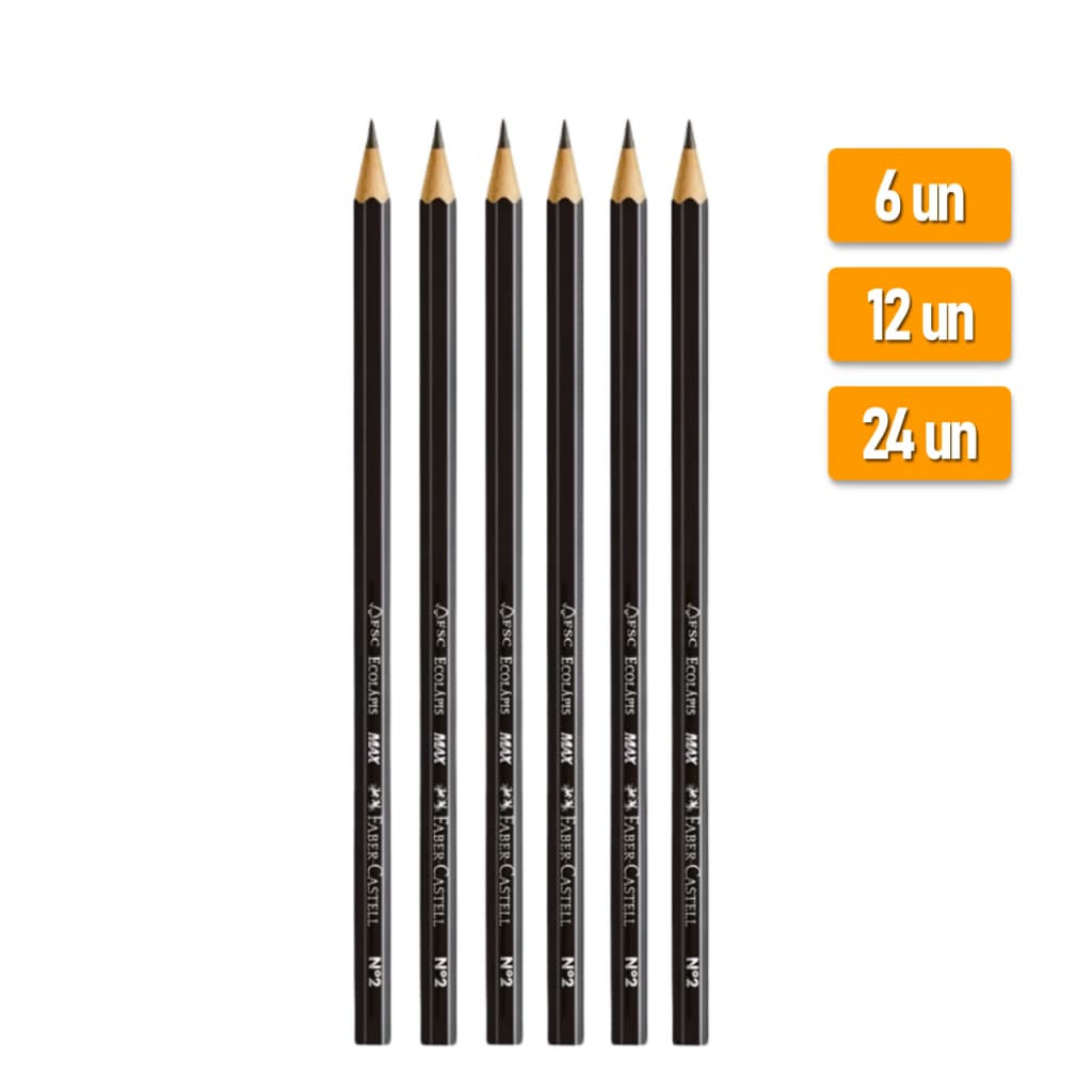 Lápis grafite N 2 sextavado Ecolápis Faber Castell, mais macio, fácil de apagar, ponta resistente