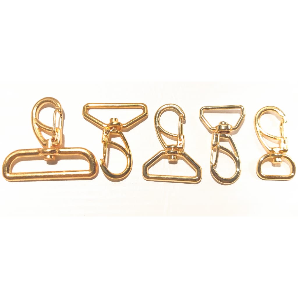 10 unid. Mosquetão Dourado (Vários tamanhos) c/ Banho Cataforético - Bolsas Mochilas Artesanto