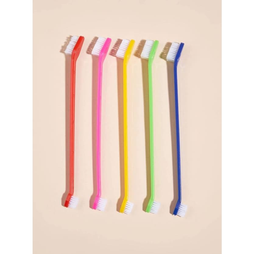 Kit com 12 Escovas de Dente Dupla Cabo Longo Pet Cuidado Bucal Higiene Cachorro Gato Material Resistente
