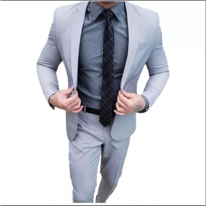 Terno Slim Oxford Masculino Cinza Claro Paleto+Calça+Barato!!