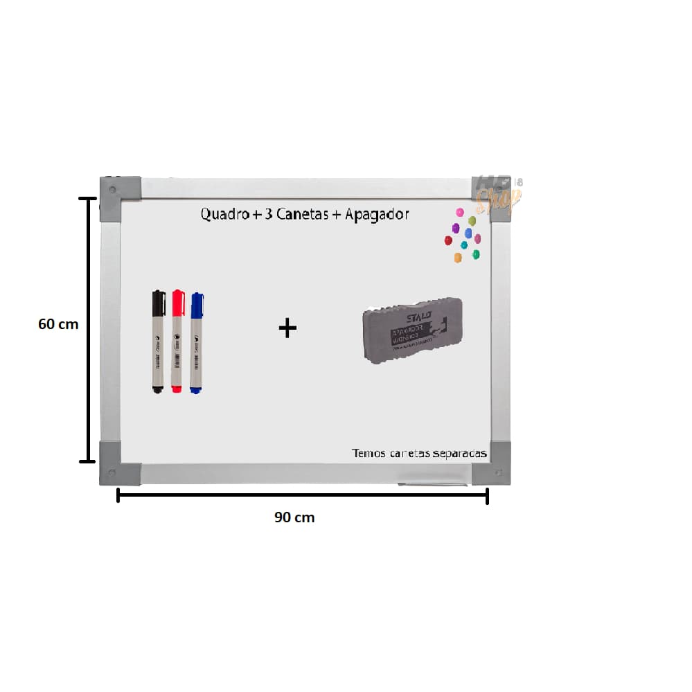 Quadro Lousa Branco Magnético Color 90X60 Mol Aluminio Stalo