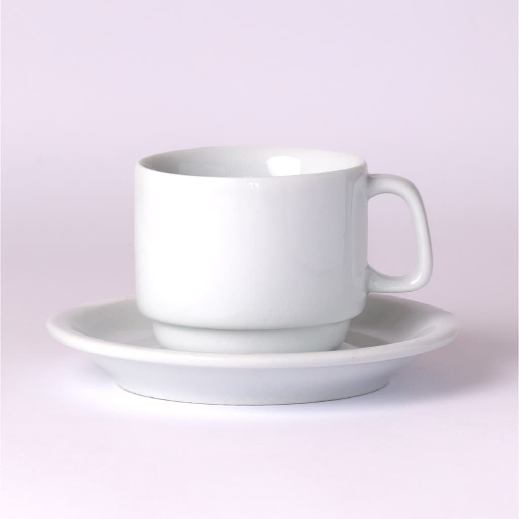 Conjunto 8 Xícaras Café/Chá com Pires Modelo Hotel Porcelana Branca 200ml Primeira Linha