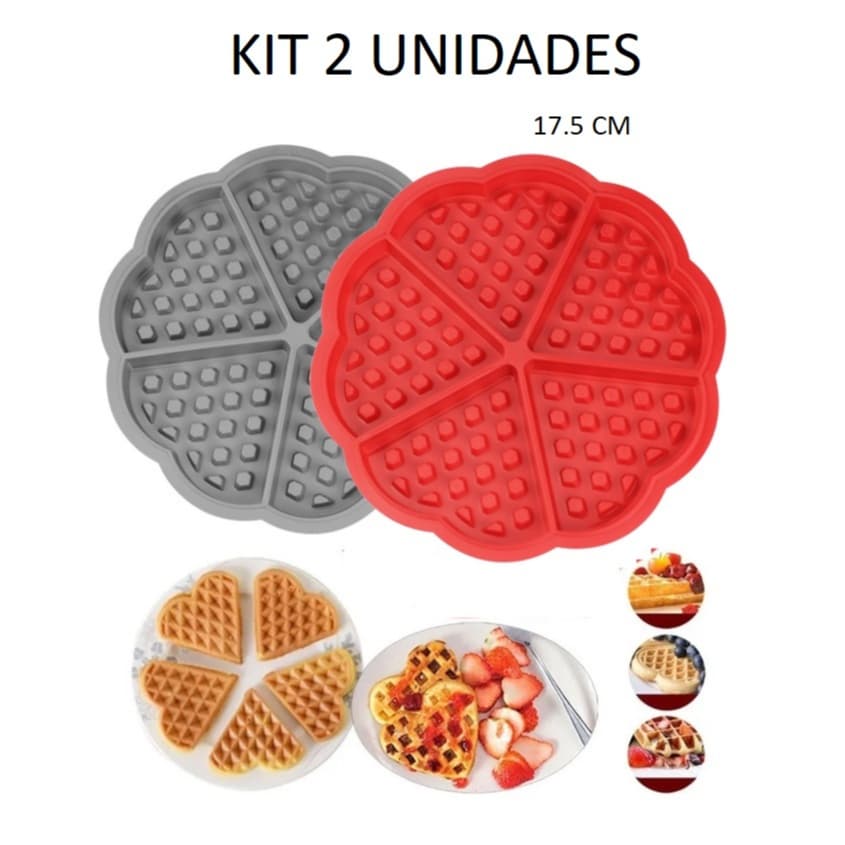 Kit 2 Formas De Waffle Panquecas Crocante Em Silicone Antiaderente Multiuso Universal 17,5x1,5 cm