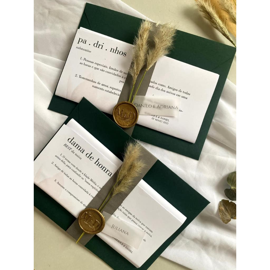 Lacres de cera com Aplicação convites de casamento kit 50un - Mais 30 modelos