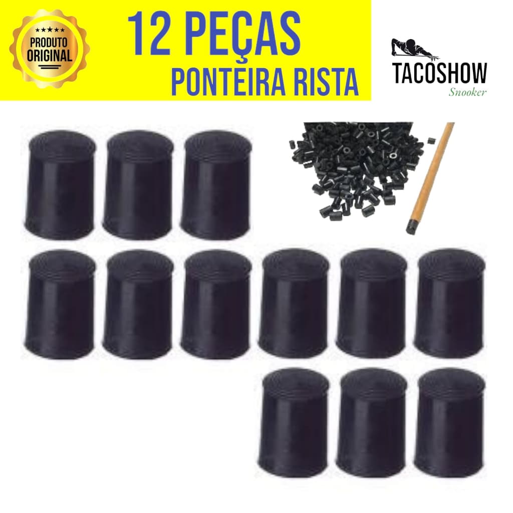 12 Ponteiras de Plástico Virola Rista Preta Para Taco Simples de Sinuca Bilhar Snooker Kit Ponteira Ponta