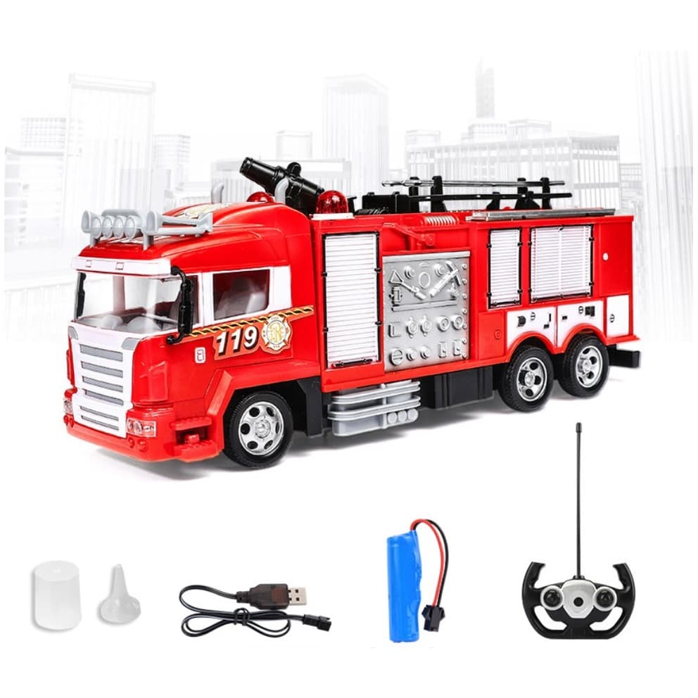Caminhão De Bombeiro Controle Remoto Com Bateria Recarregável Esguicho De Água E Luzes
