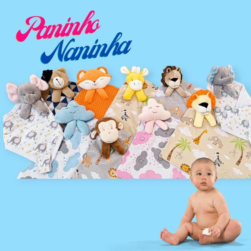 Paninho Naninha para bebê com prendedor de chupeta soft antialérgico