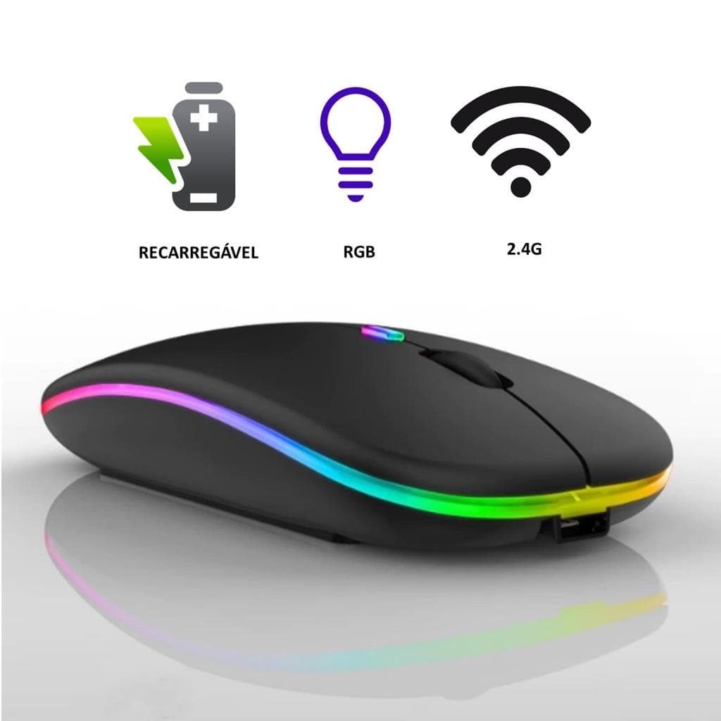 Mouse Sem Fio Recarregável Wireless Led Rgb Ergonômico canna yl