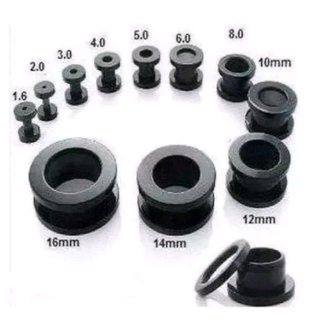 Alargador Aço Cirúrgico PRETO e PRATA 1mm/2mm/3mm/4mm/5mm/6mm/7mm/8mm/10mm/12mm/14mm/16mm