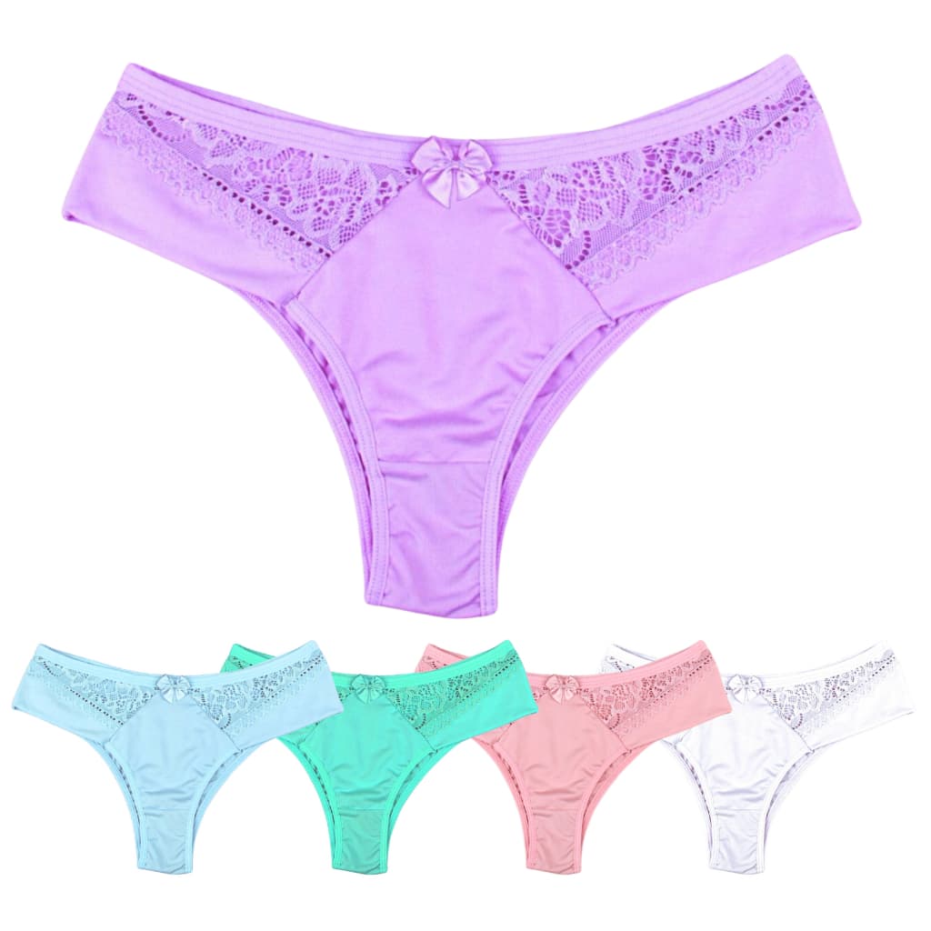 Kit 5 Calcinhas Com Detalhes Em Renda E Pala Lateral Ref: 408