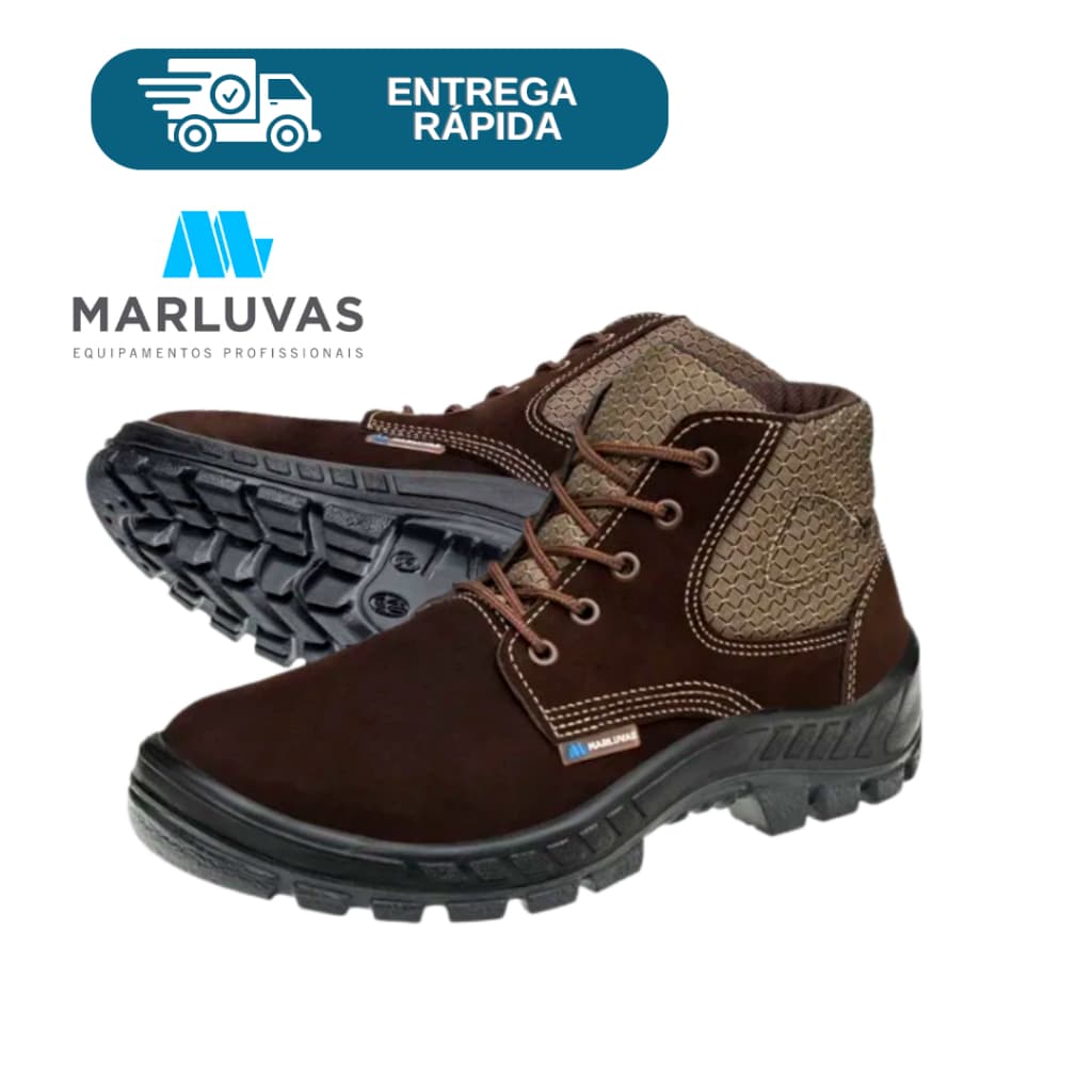 Bota Botina De Segurança Marluvas Coturno Nobuck Bico PVC 50B26 CB BP Proteção Epi Trabalho Trilha