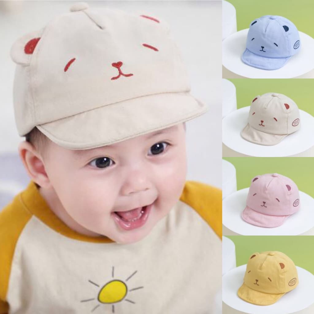 Boné Bebê Chapéu Infantil Bordado Orelha Urso Unissex Algodão Fofo Criança  ref: YY-2