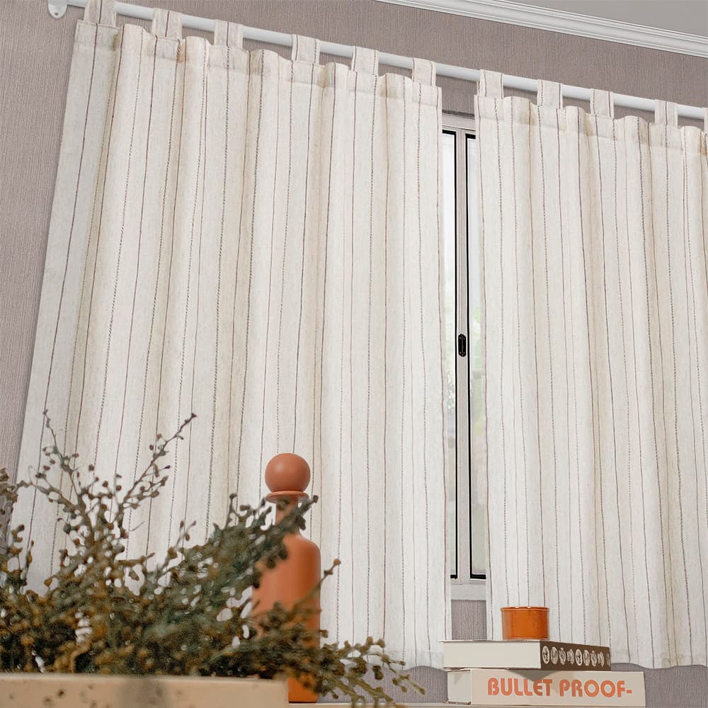 Cortina Cozinha Linho 2,00 x 1,20 com Alça Artesanal Rústica Bege Claro Natural Para Varão Janela