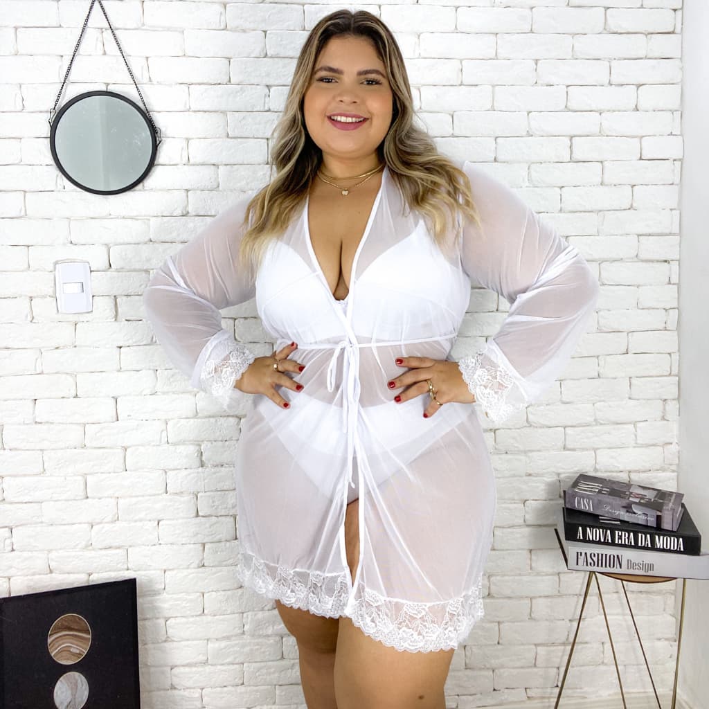 Robe De Tule Plus Size Com Renda Sensual Transparente
