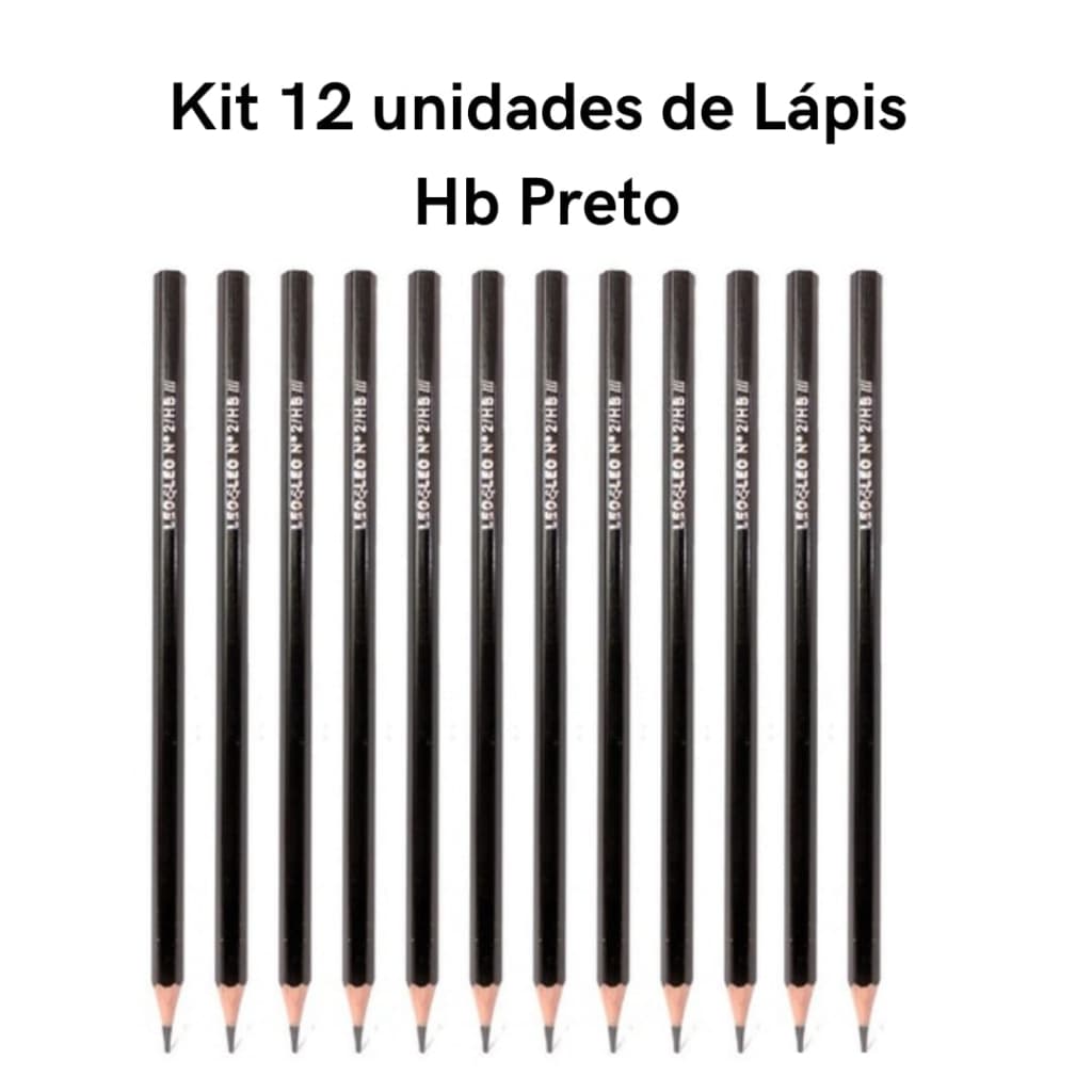 Kit 12 Lápis Preto de Escrever HB N°2 Escolar Desenho Sextavado Ponta Resistente Leo&Leo