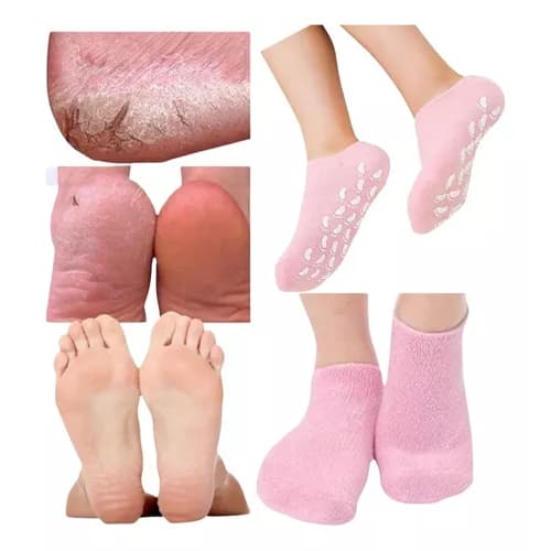 Par Meias com Gel Hidratante Spa Pés Máscara Cuidados Pele Silicone Reparação dos Pés