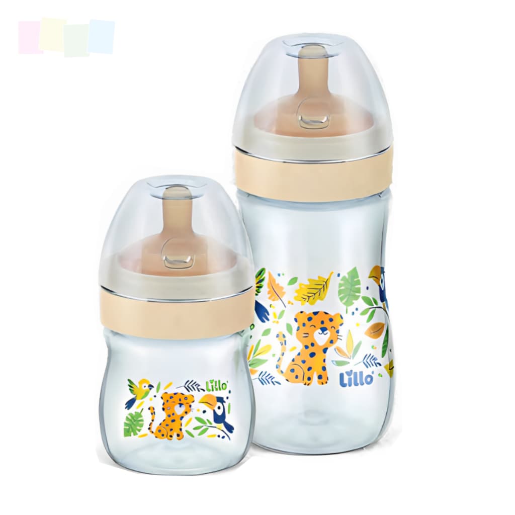 Kit 2 Mamadeiras Lillo Evolution Bico Látex Redondo Macio Flexível Fase 1 e 2 150mL 300mL com Válvula Integrada 0+ meses