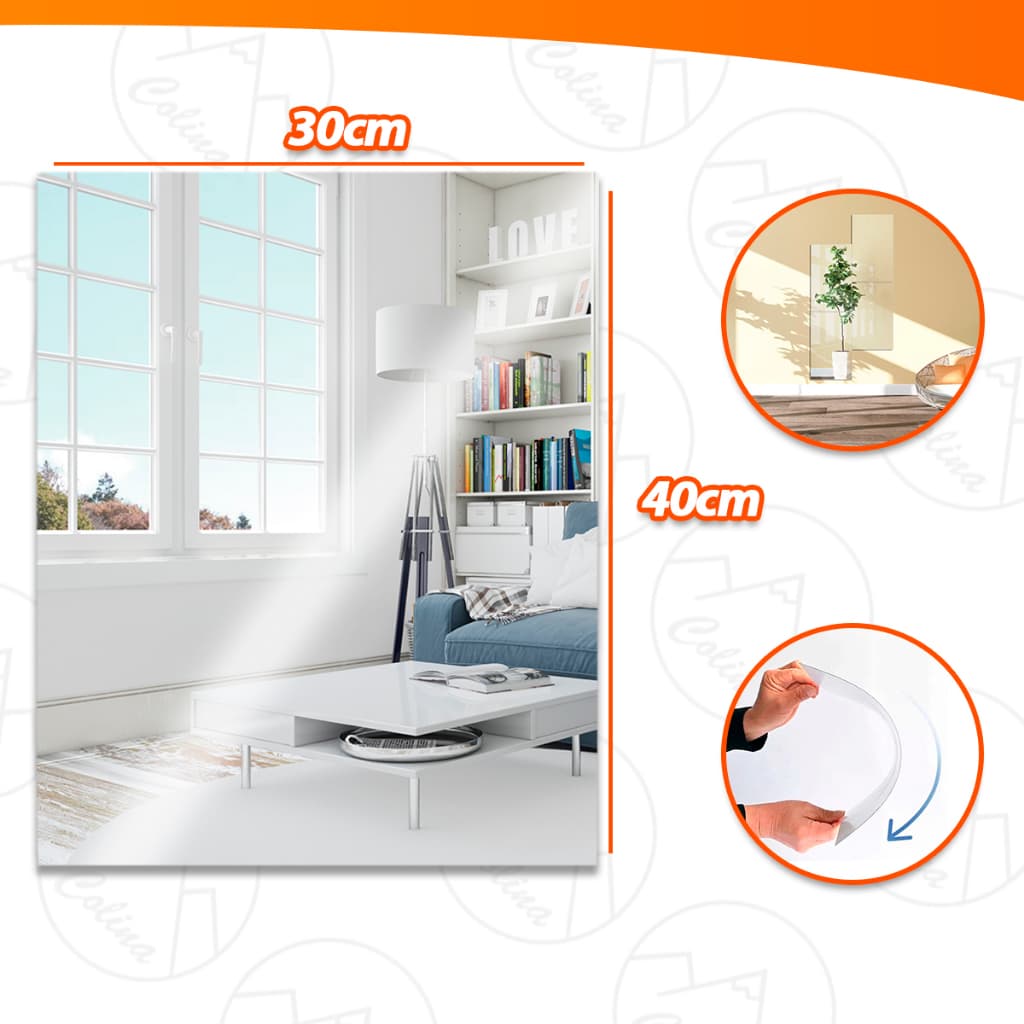 Espelho Placa 30x40cm Adesivo Auto Colante Acrílico Boa Nitidez Retangular Decorativo