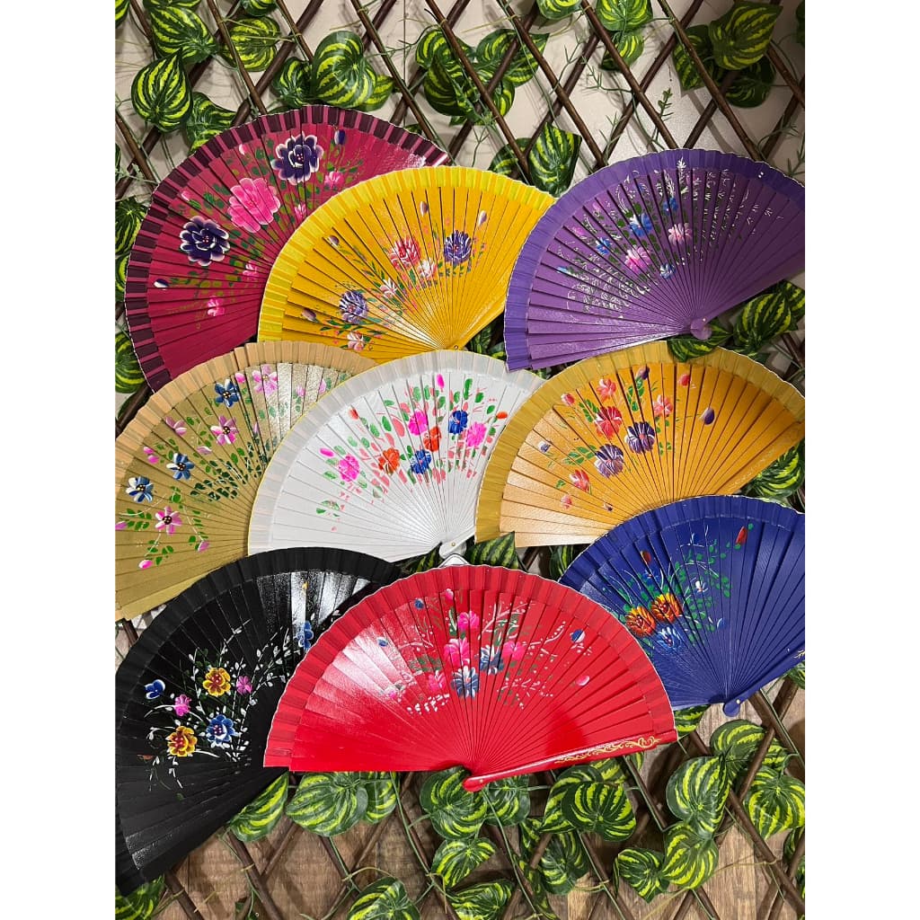 Leque de Madeira Pintado à Mão Dupla-face Unidade