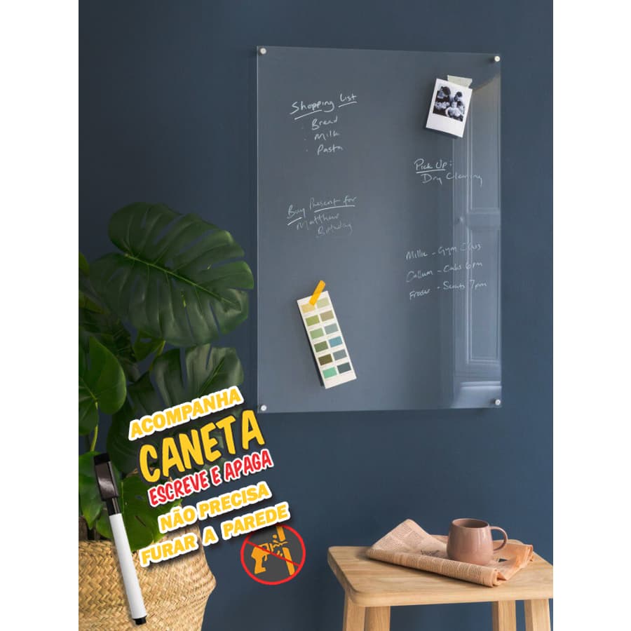 Lousa Quadro de Parede Planejador Planner Mensal Semanal Anotações de acrílico simples com caneta escreve e apaga