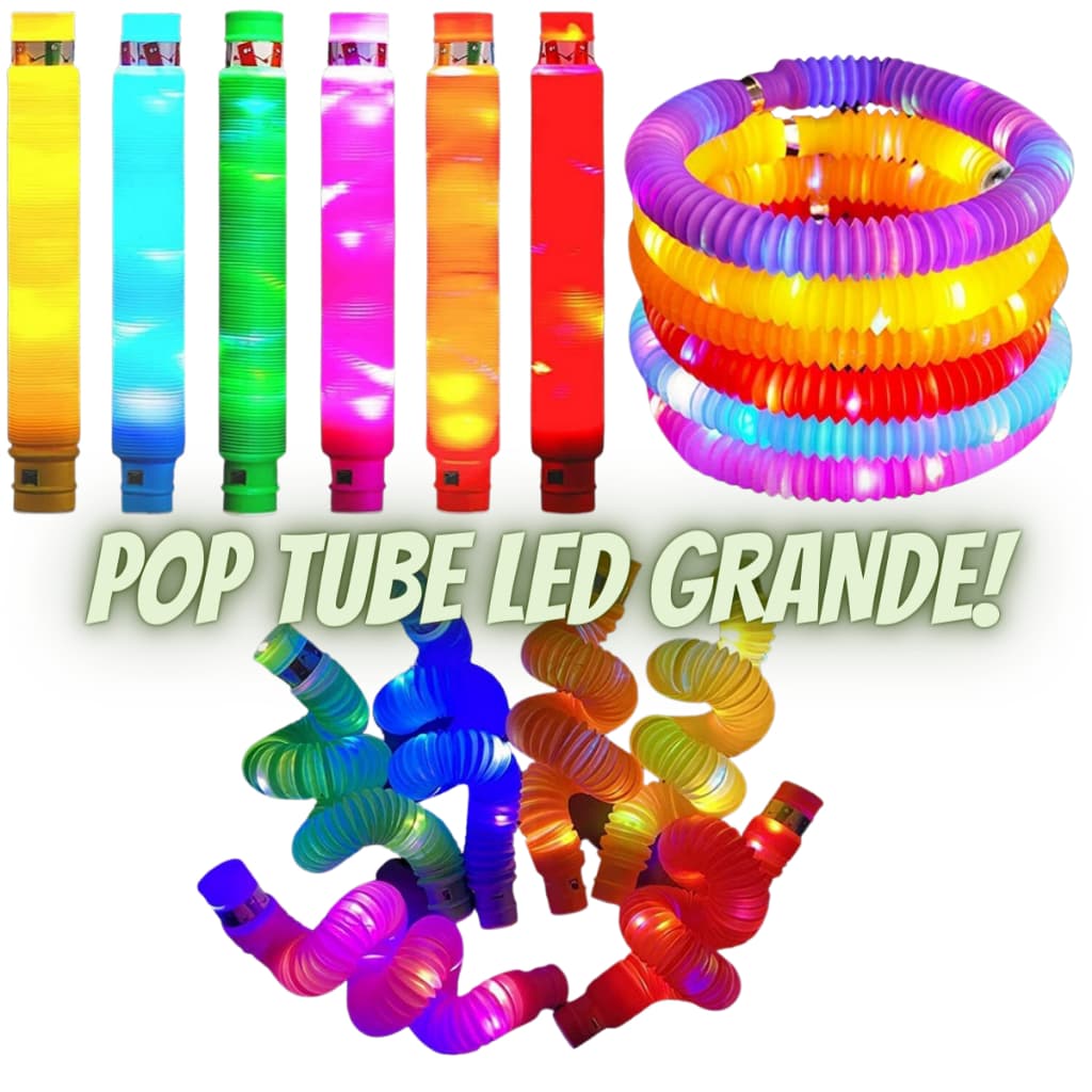 Kit Com 6 Pop Tube Grande de Brinquedo Com Led Cores Variadas Tubo Sensorial Luminoso