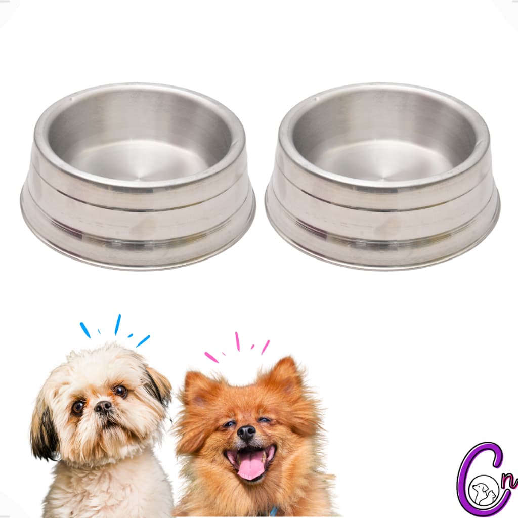 Kit 2 Comedouro Pesado Polido de Alumínio Para Cachorro Cães De Pequeno Porte P 700 ml
