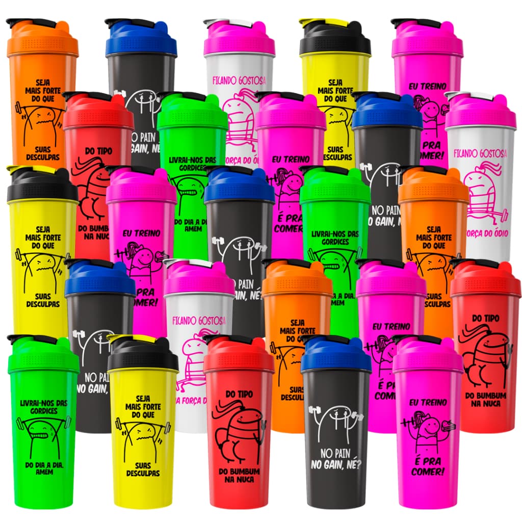 Kit 25 Coqueteleiras Memes Divertidos - Garrafa Shaker 600ml Academia