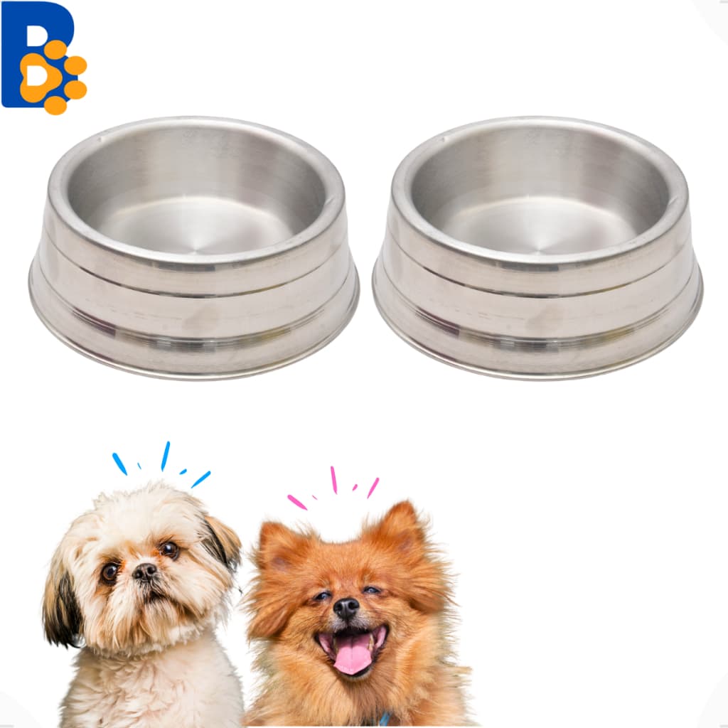 Kit 2 Comedouro Pesado Polido de Alumínio Para Cães De Pequeno Porte - P 700 ml