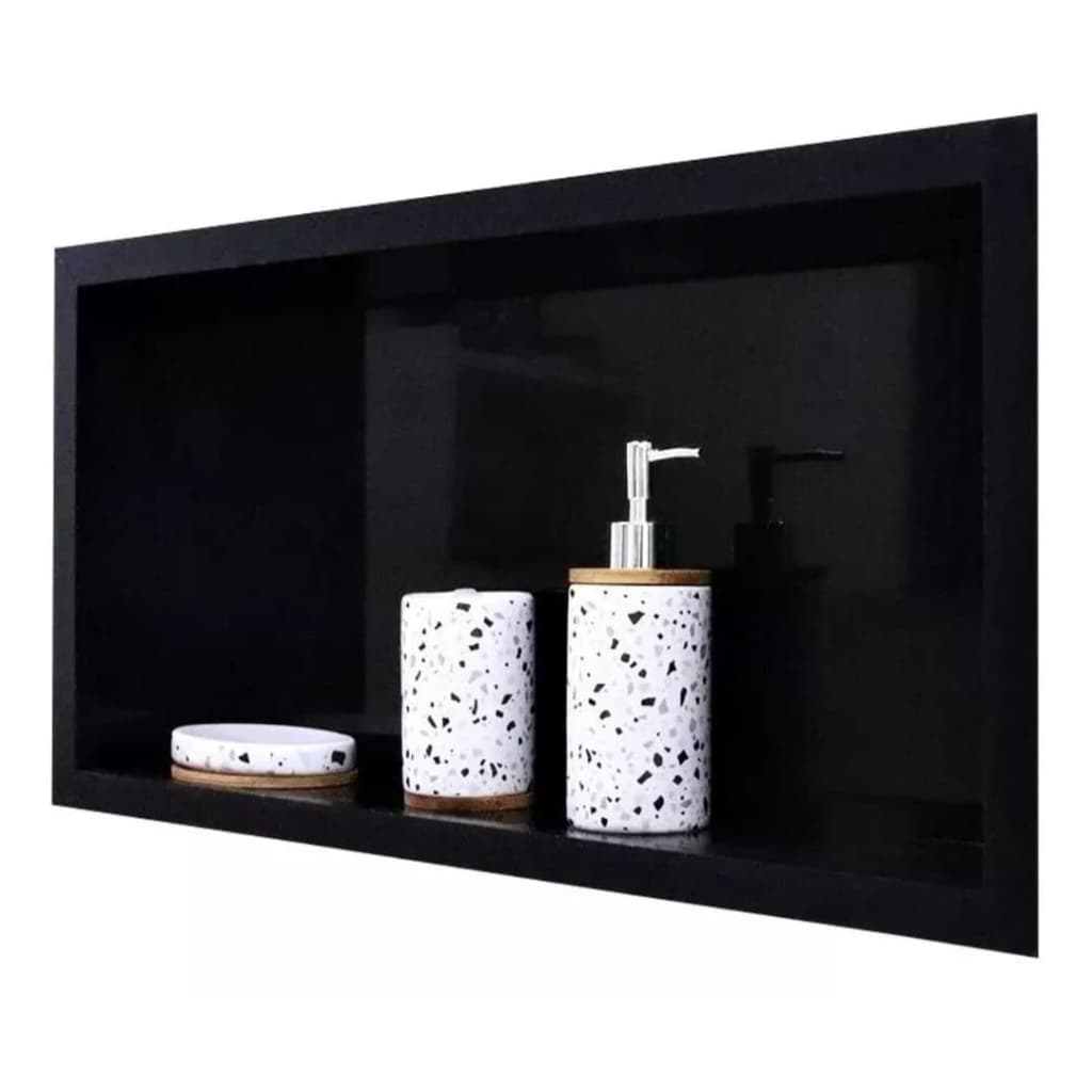 Nicho em Porcelanato Preto Para Banheiro Porta Shampoo Prateleira 60x30x10