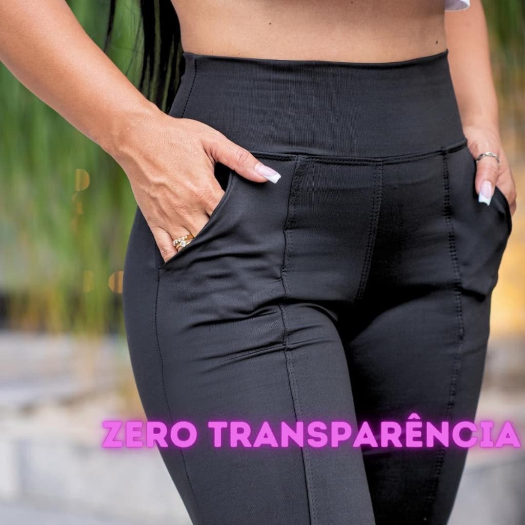 Calça Legging Feminina Montaria Cintura Alta  Suplex Com Bolso Zero Transparência M ao G4