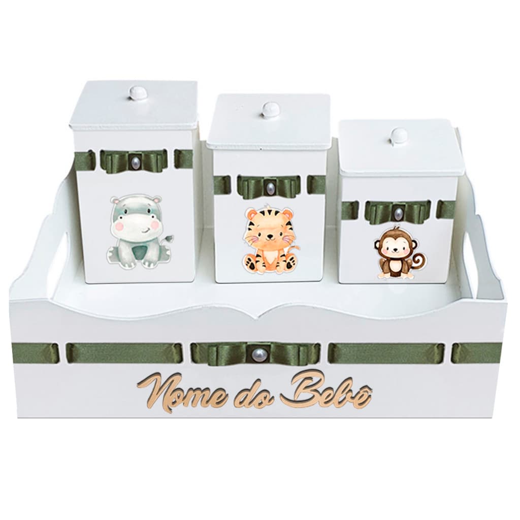 Cesta Kit Higiene Tema Safari Baby Personalizado com nome