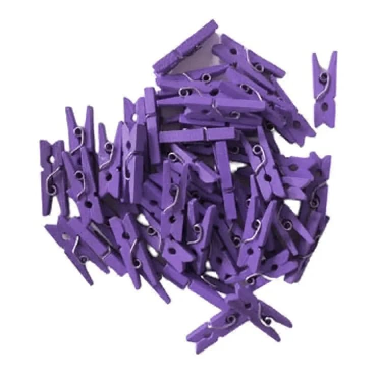 Pacote Com 100 Mini Prendedores Em Madeira 2,5 cm - Lilás