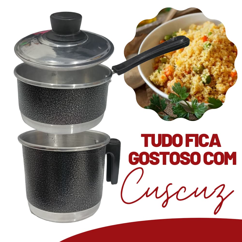 Cuscuzeiro Mini 2 pecas Preto Craqueado A Vapor Multi Uso