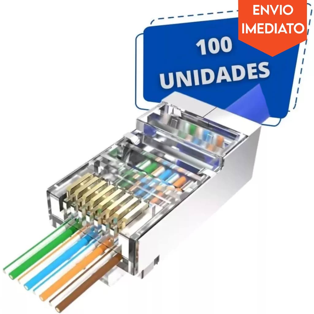 Conector Cabo de Internet RJ45 Vazado Blindado Cat5 EZ Exbom 100 Unidades