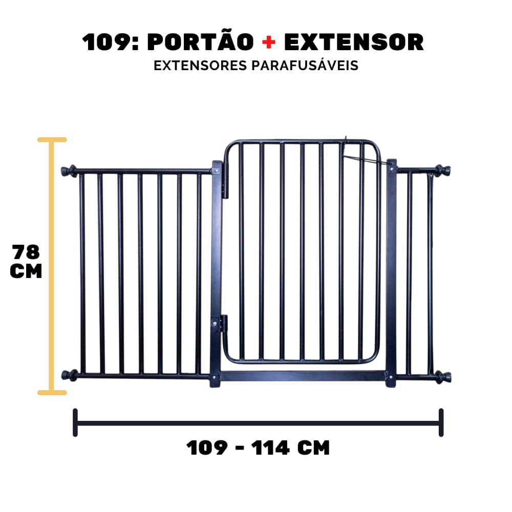 Portão Pet Reforçado Proteção Segurança Cachorro Crianças 109 a 114 cm