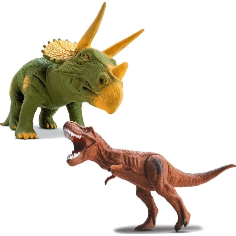 Kit 2 Dinossauros Triceratops 36cm + T-Rex 26cm - Beetoys Brinquedos