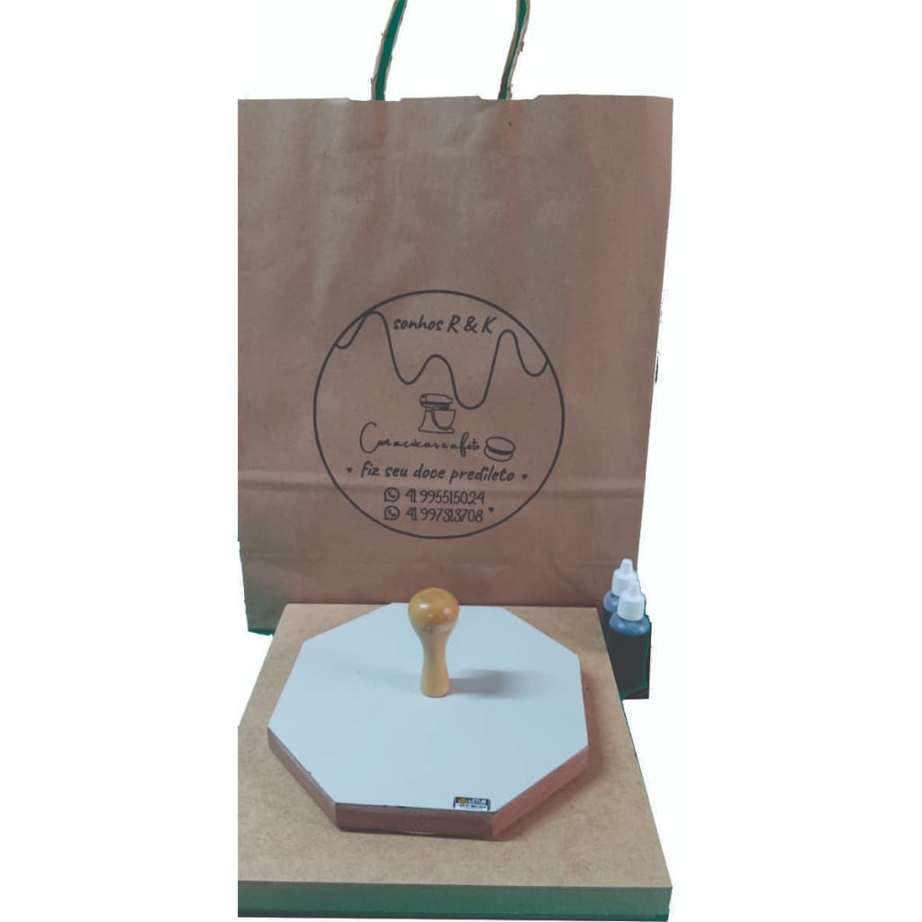 Kit Carimbo 20x20cm + almofada + 02 tintas, ideal para sacolas