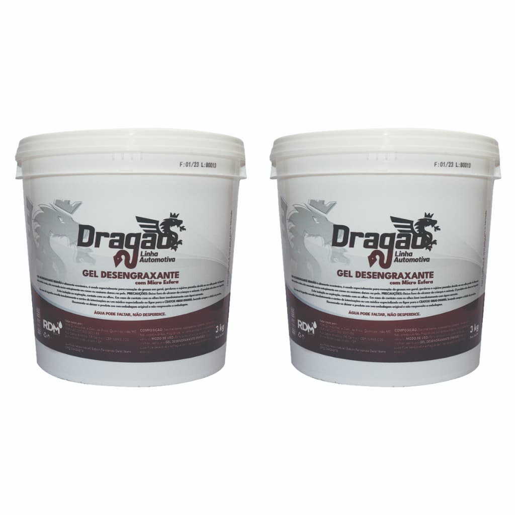 Kit 2 Pasta Sabão Gel Desengraxante Biodegradável Branco Dragão Para Lavar Mãos 3kgs