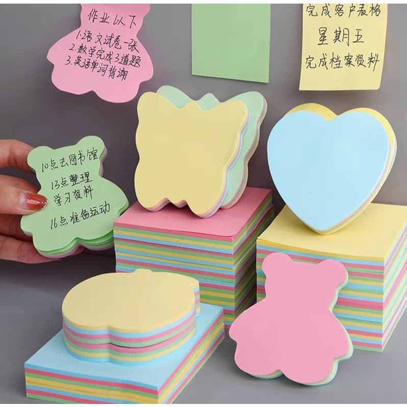 Bloco de notas anotações adesivo com 100 folhas coloridas coração balão borboleta maçã seta