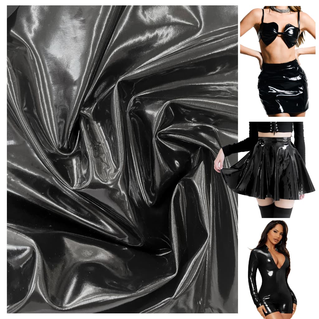 Tecido Malha VINIL - Preto BRILHANTE COM ELASTANO - Cosplay -  (Enviamos cortes inteiros)
