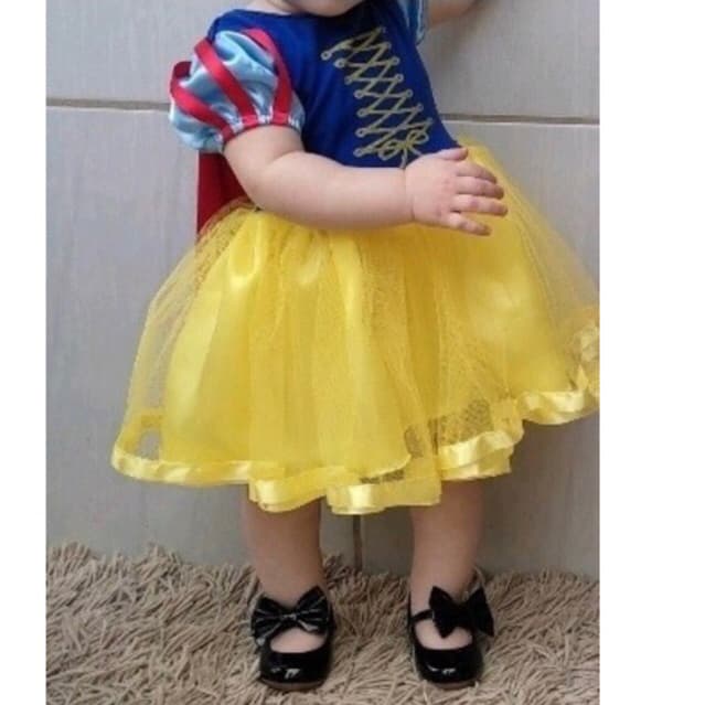Vestido Branca de Neve temático de aniversário Mesversário - Festa Fantasia - Bebê veste de 1 mês a 5 aninhos