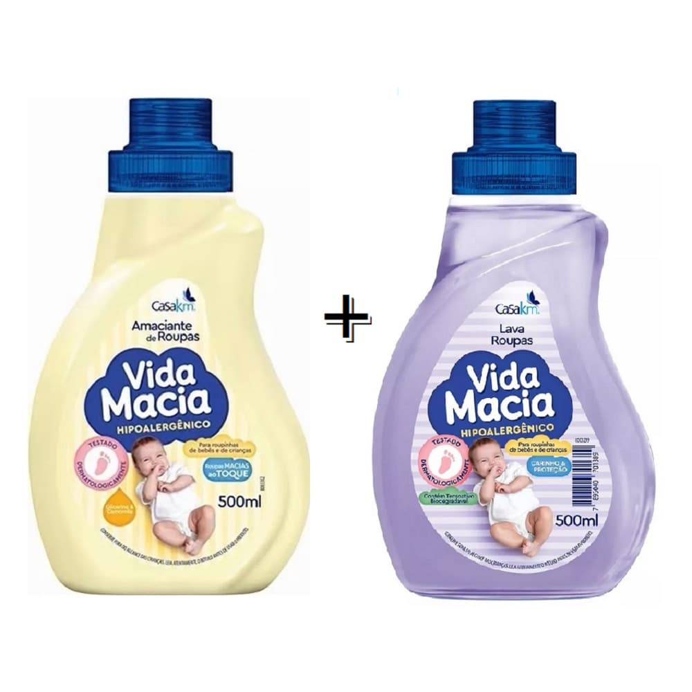 Kit Vida Macia 1 Lava Roupas + 1 Amaciante Glicerina Camomila 500ml