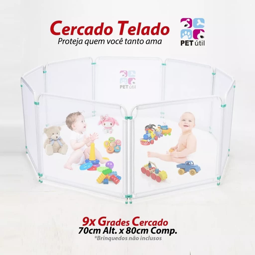 Cercadinho Telado 9x80 Grade Para Bebês e Crianças Chiqueirinho