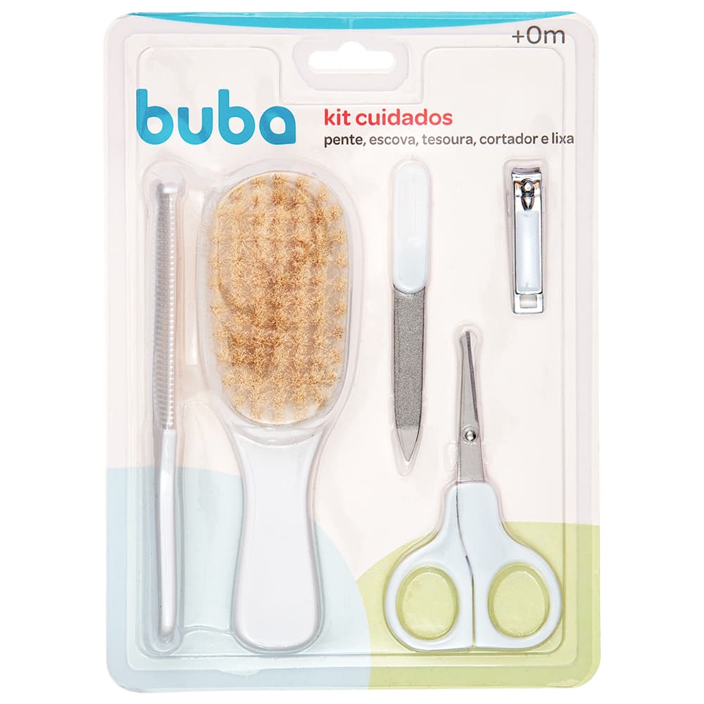 Kit Cuidado Bebe Pente Escova Cedrais Natural Tesoura Cortador E Lixa Unha Buba